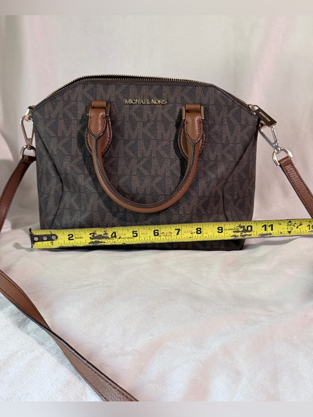 Michael Kors Brown Monogram Dome Satchel with Leather Handles - Picture 8 of 13